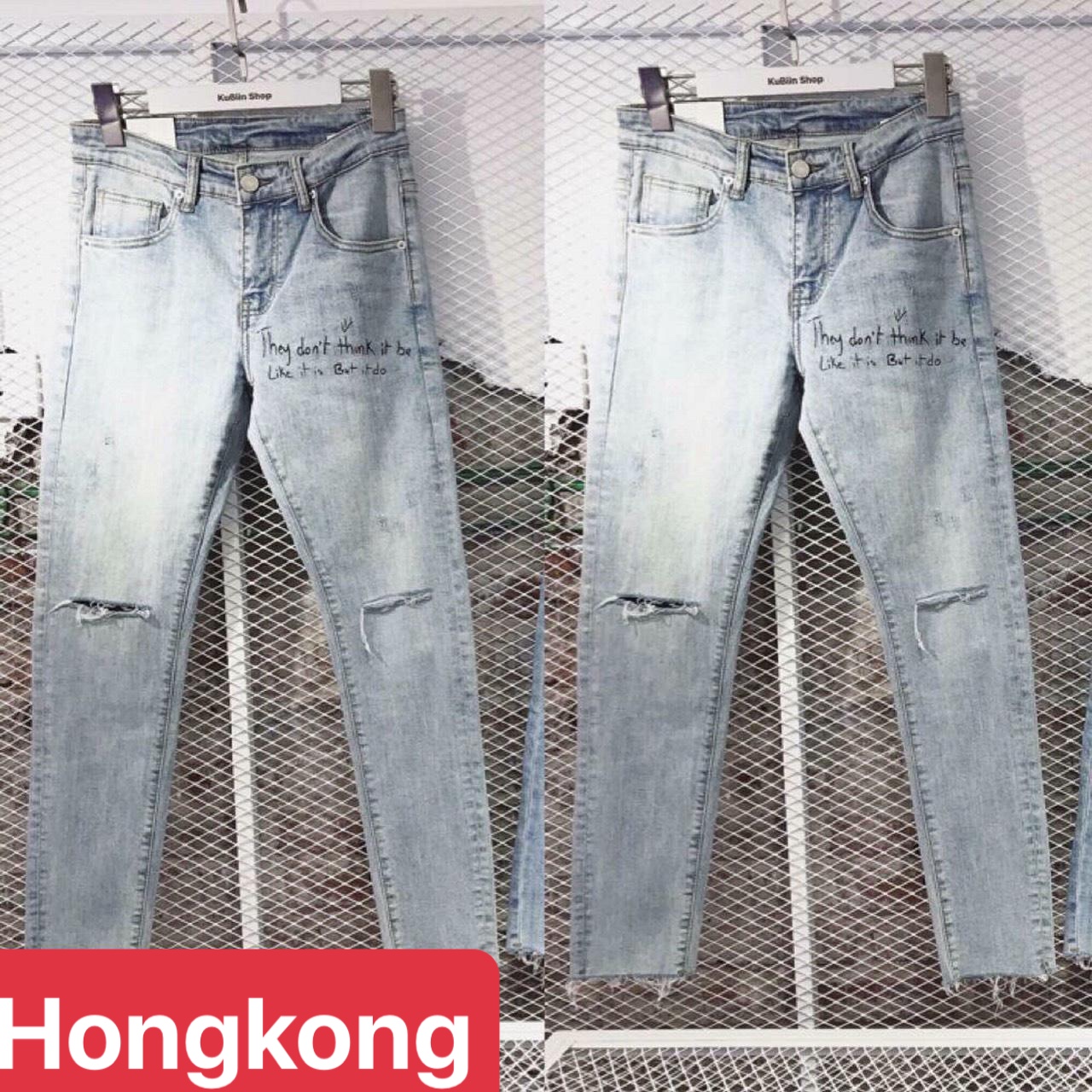 QUẦN JEAN NAM CHẤT BÒ XANH THÊU CHỮ ĐÙI QUẢNG CHÂU , CO GIÃN NHẸ CAO CẤP DB-0911 HONG KONG FASHION