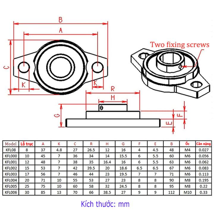 Gối Đỡ Vòng Bi Trục Ngang-8mm