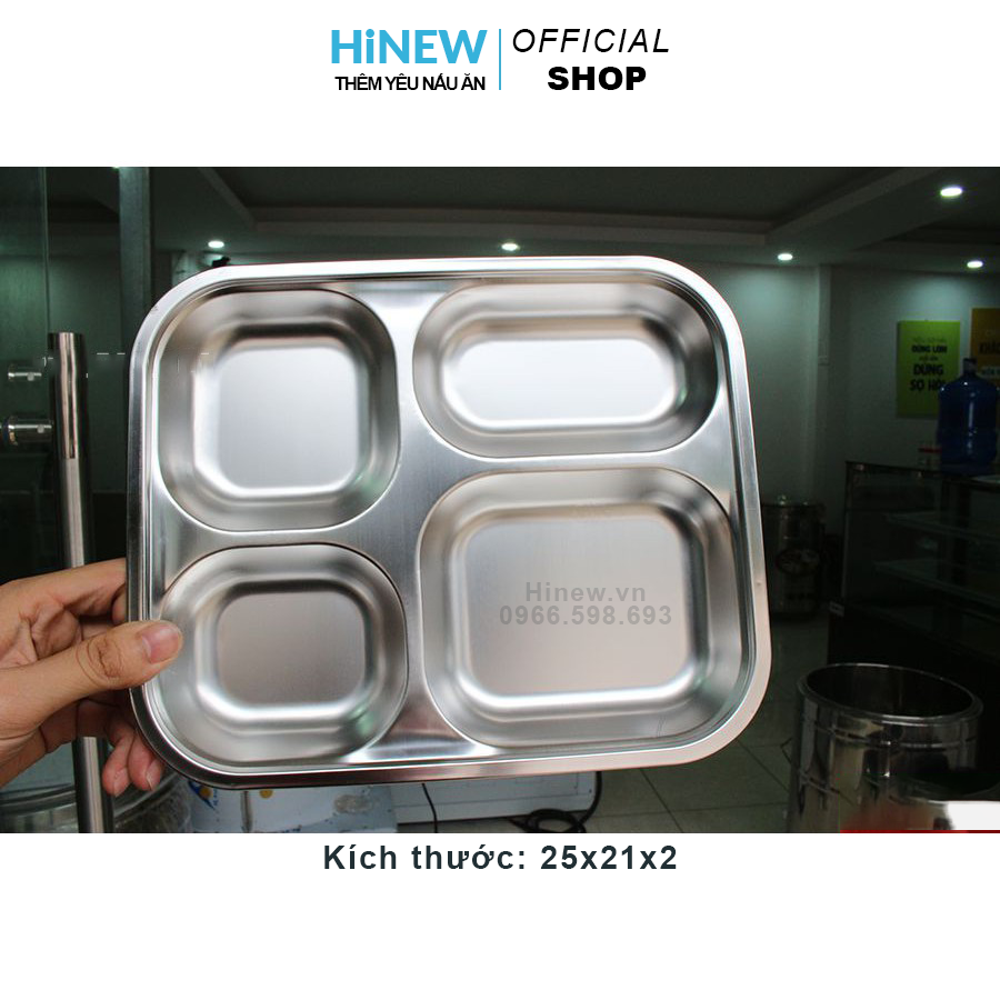 FREESHIP MAX - Khay cơm inox 4 ngăn sâu 2cm giá rẻ (25x21x2cm)