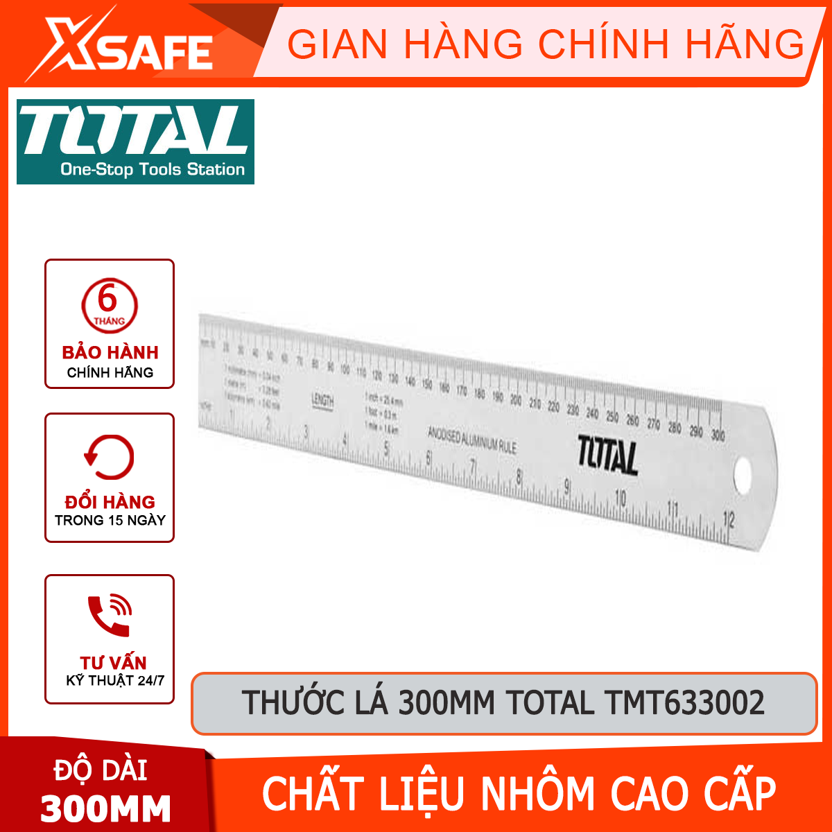 Measure of the total TMT633002 | size leaf length 30cm, Width 3cm, material aluminum anodized, accurate rate 0,7M m / m [xsafe] [XTools]