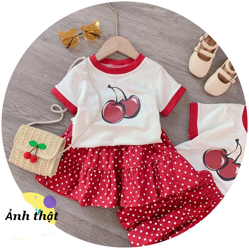 Đầm bé gái cherry chân váy chấm bi XHN523
