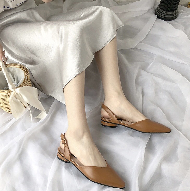 {HCM / CÓ SẴN / ẢNH THẬT} GIÀY SANDAL BÍT MŨI HỞ GÓT MÀU NÂU SIZE 38