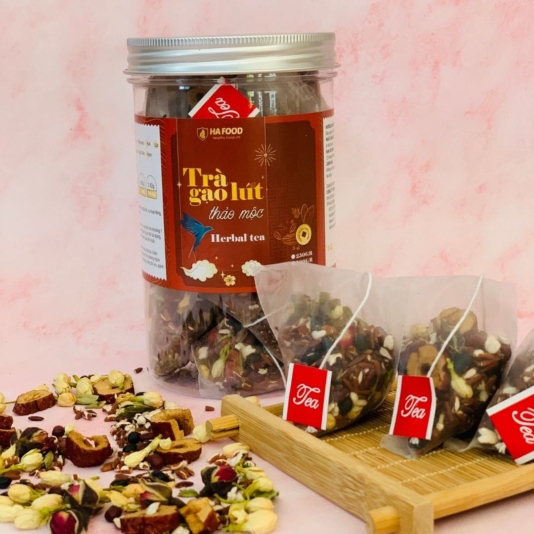 Trà gạo lứt túi lọc Hafood, trà gạo lứt đậu đen thảo mộc, giảm cân, ăn kiêng, thực dưỡng