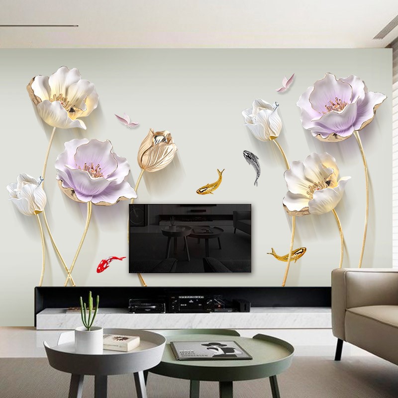 Decal dán tường hoa ly trắng hồng 3D GS9608AB