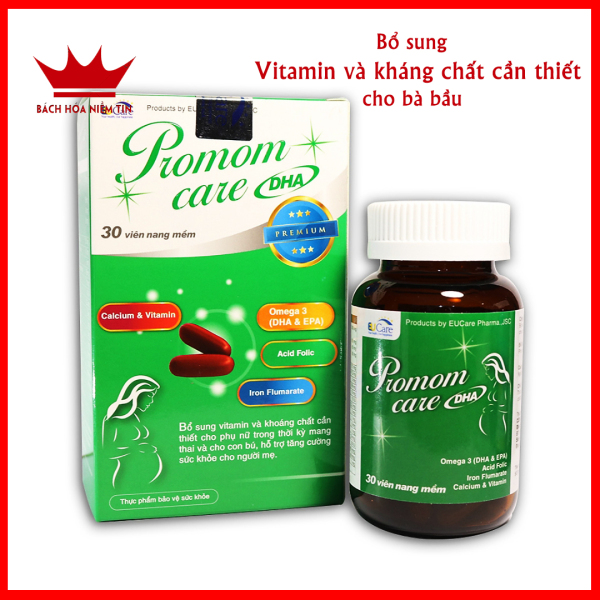 Viên uống Promom Care bổ sung Omega 3, DHA, EPA và Vitamin tổng hợp cho Bà bầu - Hộp 30 chuẩn GMP Bộ Y tế cao cấp
