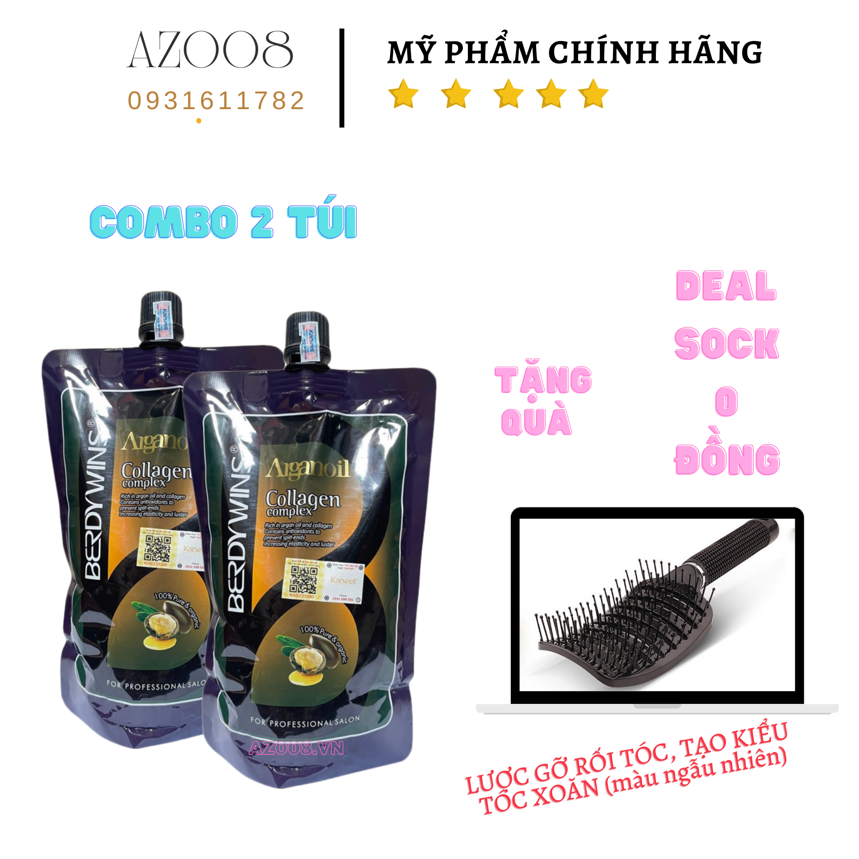 Dầu hấp ủ tóc phục hồi tóc hư tổn collagen berdywins arganoil complex 500ml az008 tặng nón trùm ủ tóc