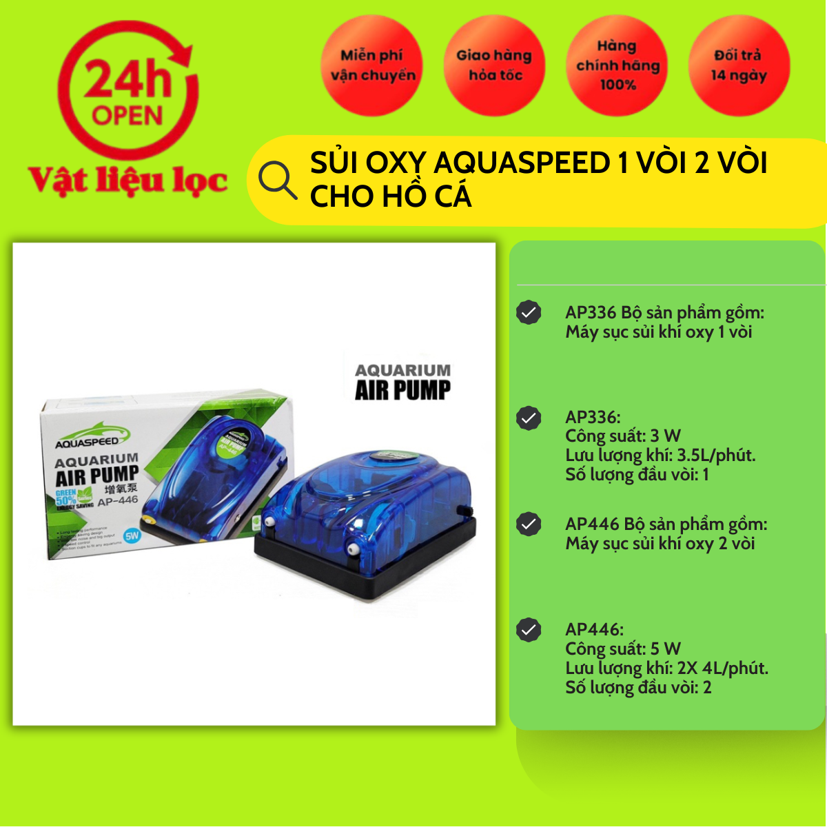 Sủi oxy aquaspeed 1 vòi 2 vòi cho hồ cá