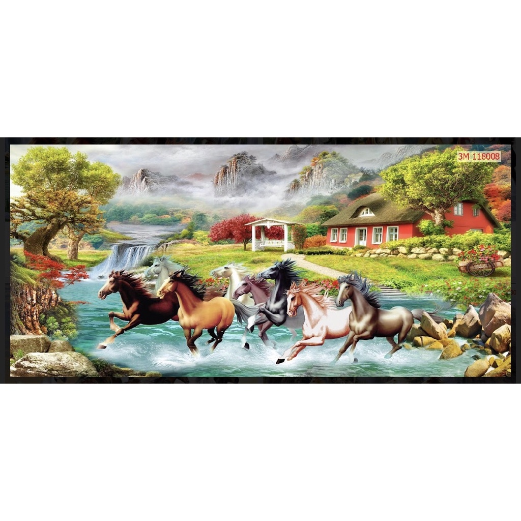Tranh mã đáo thành công dán tường 3d. tranh in vải lụa không thấm nước. chống ẩm mốc siêu bền
