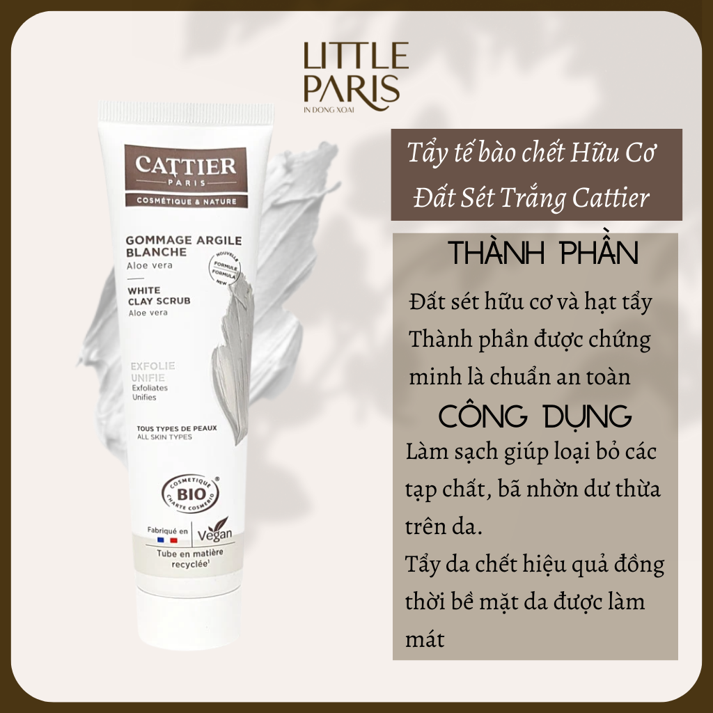 [MẪU MỚI | HỮU CƠ] Tẩy Da Chết CATTIER Đất Sét Trắng