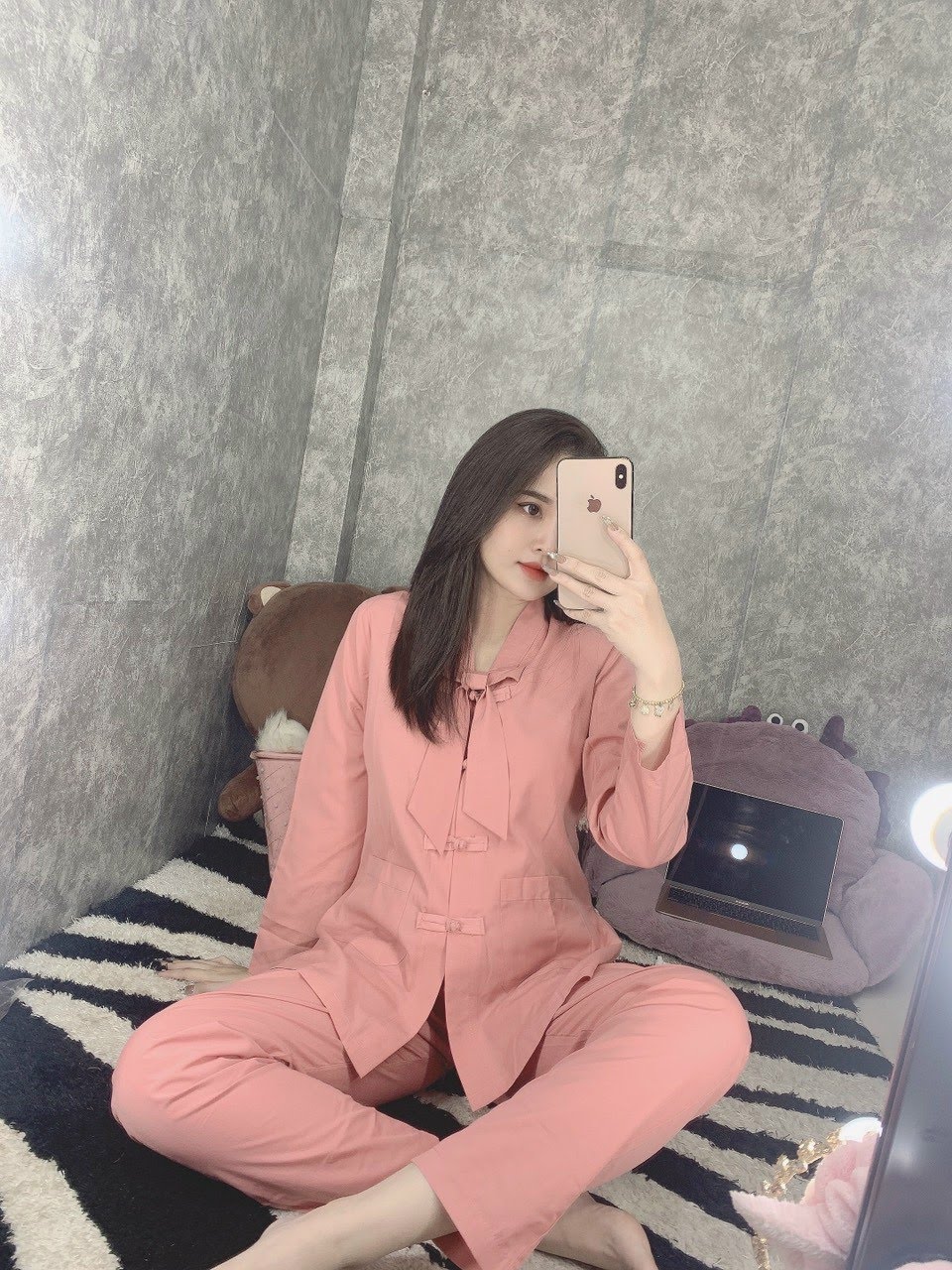 Đồ lam đi chùa nữ đồ phật tử áo lam mẫu la hán nơ
