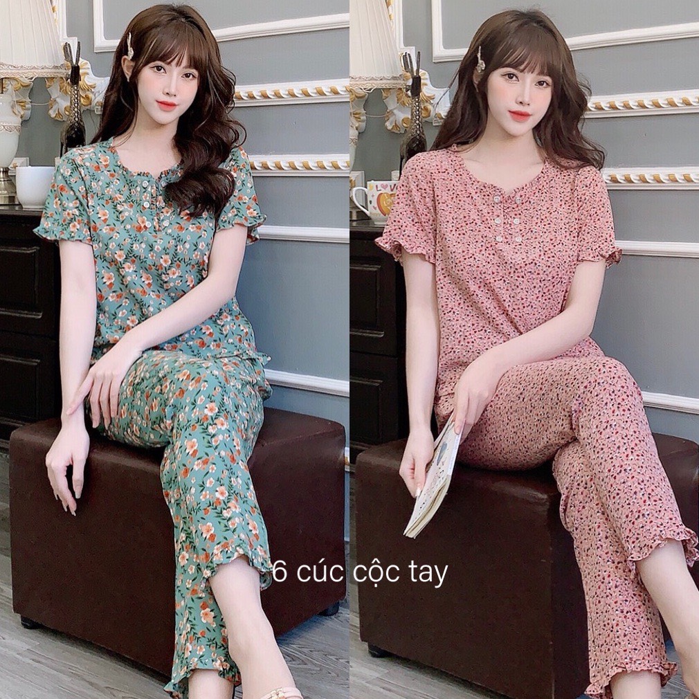 Bộ  mặc nhà 6 cúc cộc tay chất lụa mềm đẹp