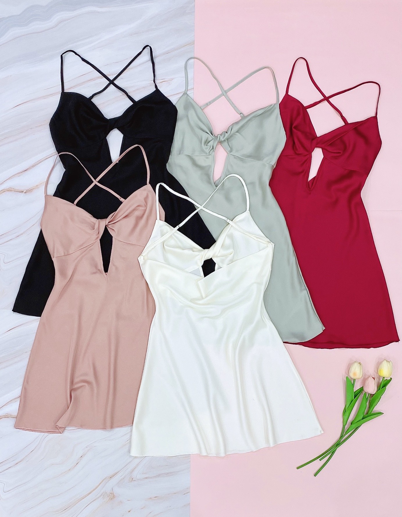 Đầm Ngủ Lụa Satin Hở Lưng
