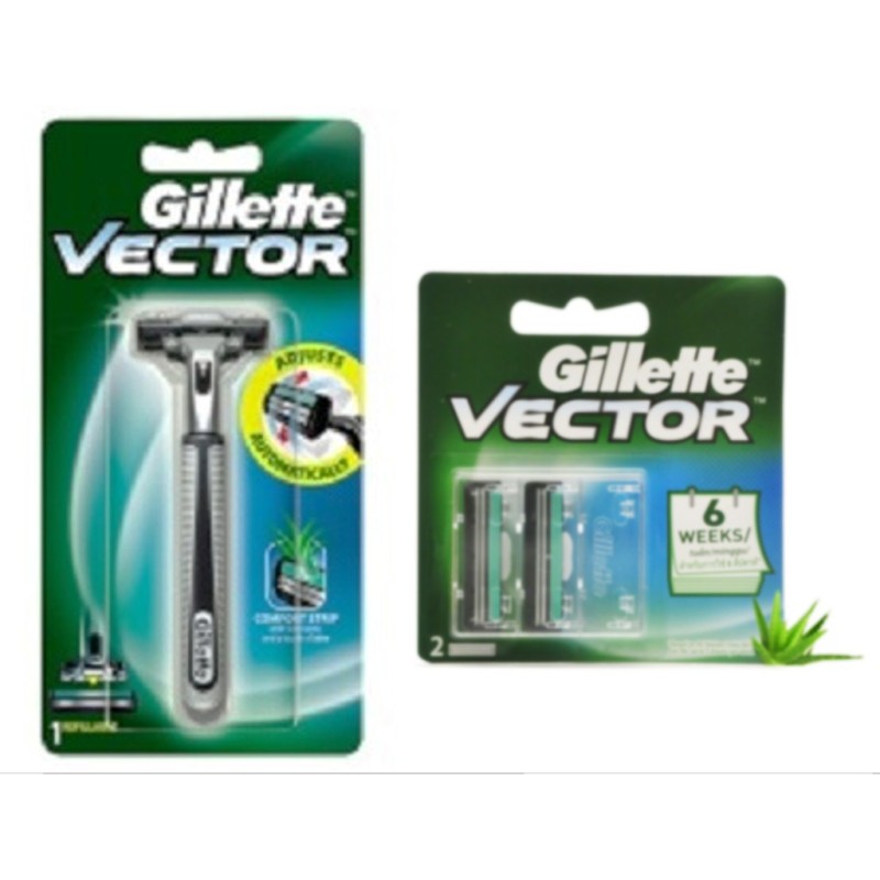 Combo Dao cạo râu Gillette Vector Plus 1 cán dao và bộ 2 đầu lưỡi thay giá rẻ