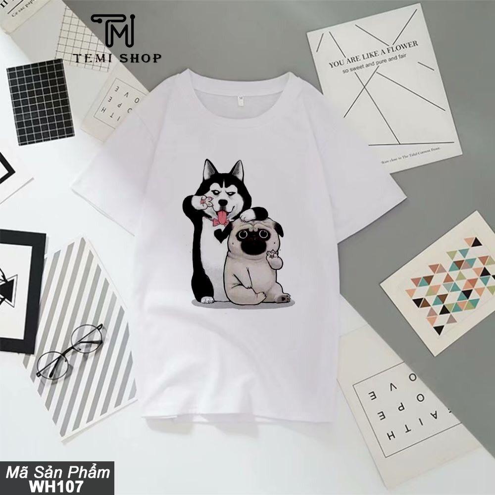[HCM]ÁO THUN UNISEX HAI CHÓ VUI VẺ CÓ BIGSIZE