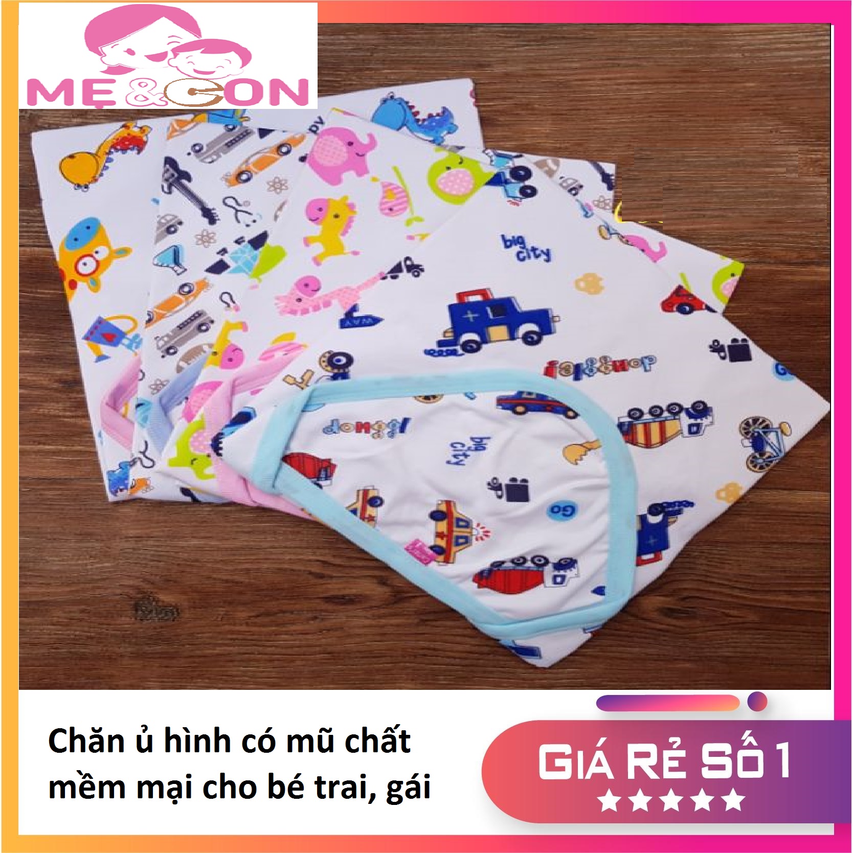 Chăn ủ hình có mũ chất cotton cho bé trai gái