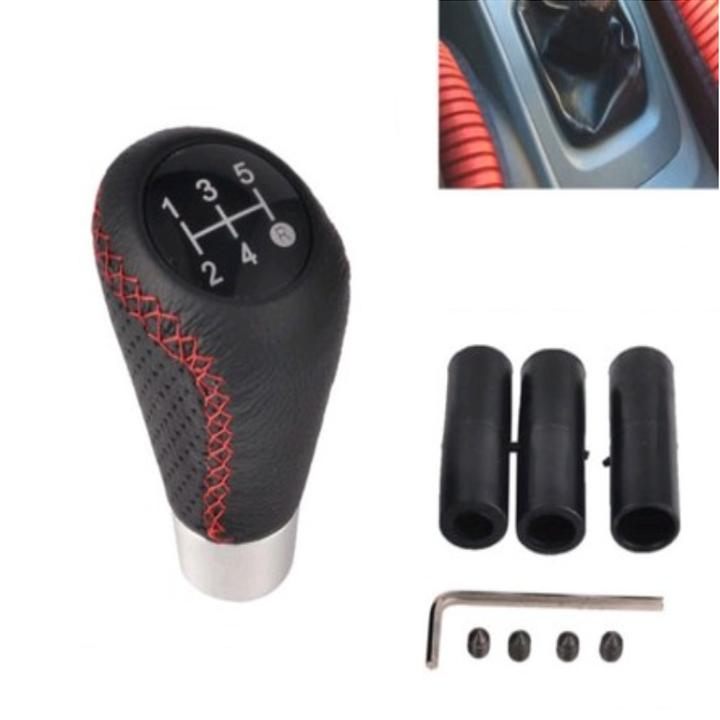 Tay nắm cần số ô tô, xe hơi bọc da thật 100%  dùng cho số sàn MOMO-1DCD (Màu đen chỉ đỏ)