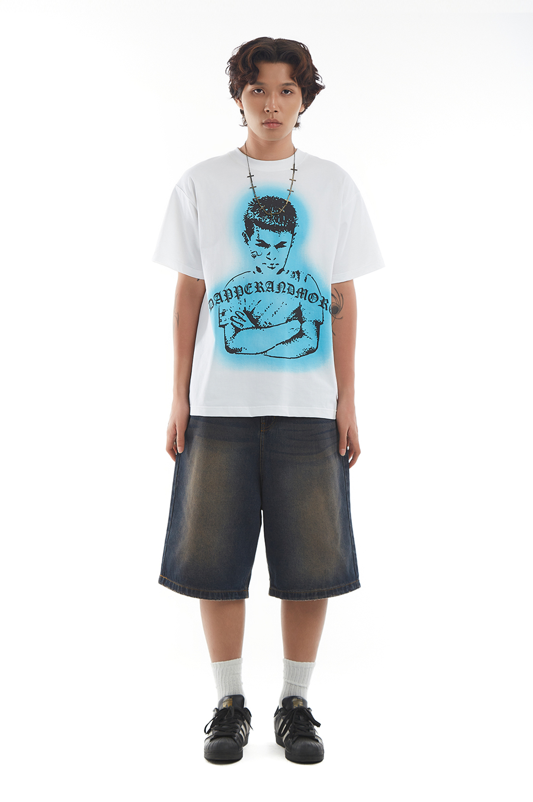Quần Short Jeans DAPPERANDMORE Washed Denim Form Lửng - Xanh Đậm