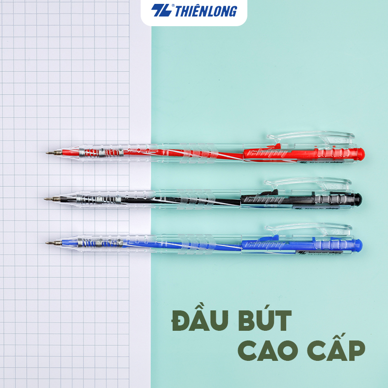 Combo 20 Bút bi Thiên Long TL-089 ngòi 0.5mm mực xanh đỏ đen dạng bấm cò nơi cầm tay có tiết diện tam giác vừa vặn với tay