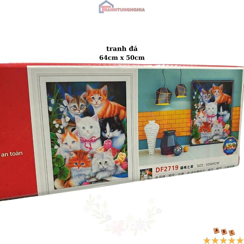 Tranh đính đá đàn mèo dễ thương 64cm x 50cm
