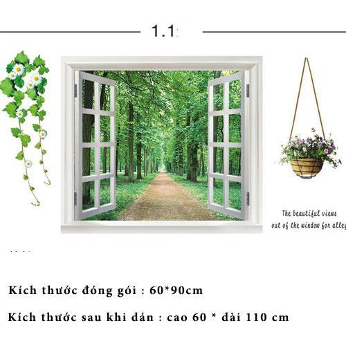 Decal dán tường cửa sổ rừng xanh Sticker Tranh Dán Tường AY823 - Decal dán tường cây xanh ,Decal dán tường hoa lá