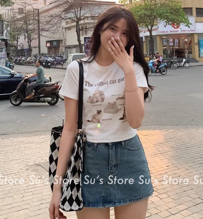 Áo croptop nữ in hình mèo siêu cute- Aothunhinhmeo337 - 247StoreFashion