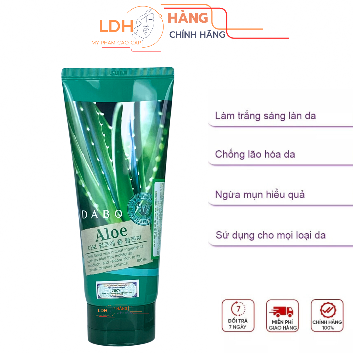 Sữa rửa mặt cao cấp Hàn Quốc Dabo Tinh Chất Lô Hội (180ml)