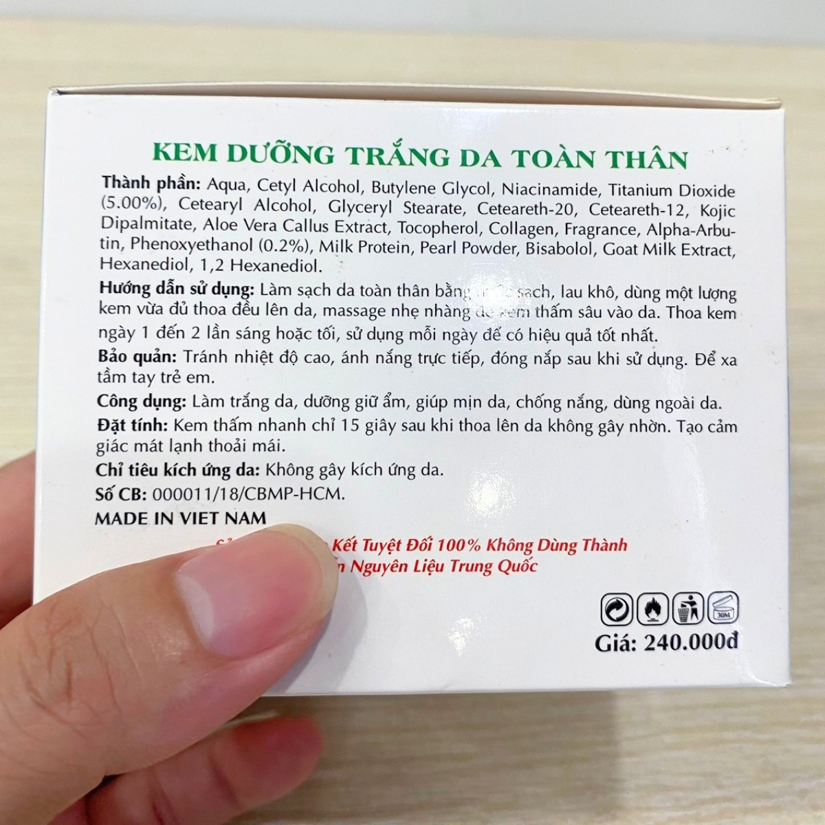 kem body siêu trắng cấp tốc tinh chất Sữa Bò Cao Cấp EVI (220g)