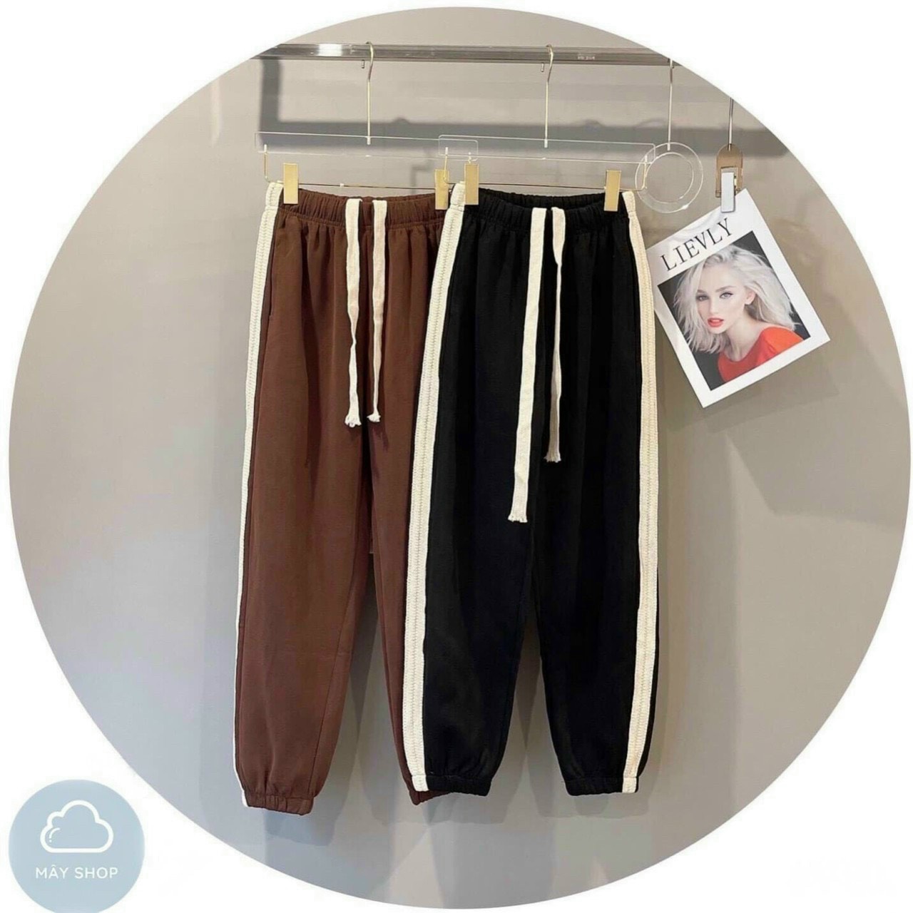 Quần Jogger Nữ Nỉ Tăm Phối Sọc Siêu Ấm