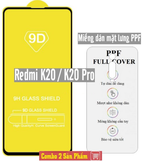 Combo kính cường lực 9d full màn redmi k20 / k20 pro + dán ppf mặt sau xiaomi redmi k20 k20 pro