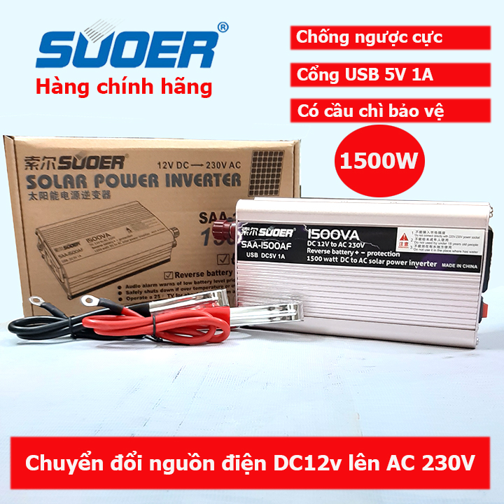 Bộ kích điện, chuyển nguồn điện12v dc sang 220v ac 1500w suoer saa 1500af 1500w