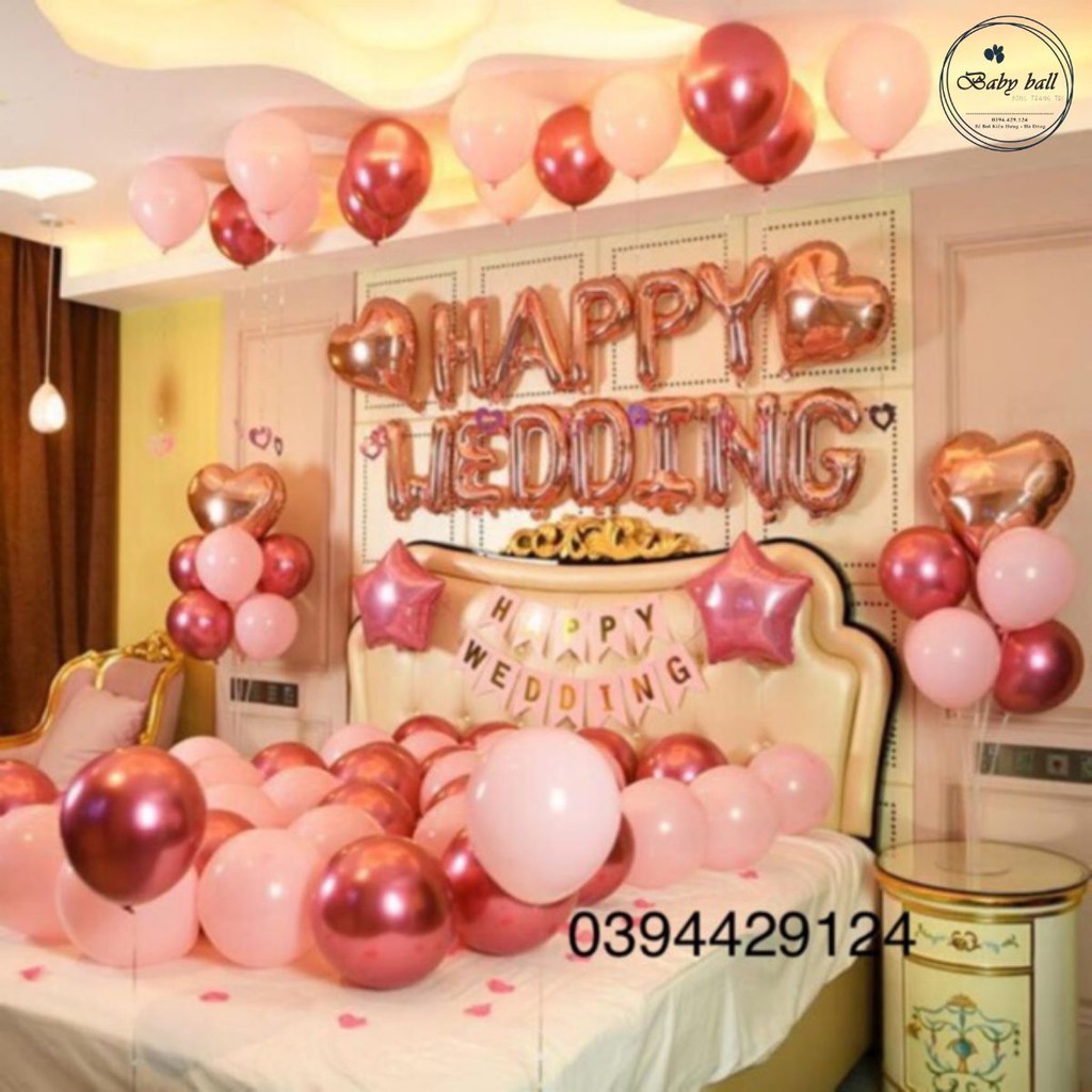 Feeship 50k - set bóng happy wedding trang trí phòng cưới