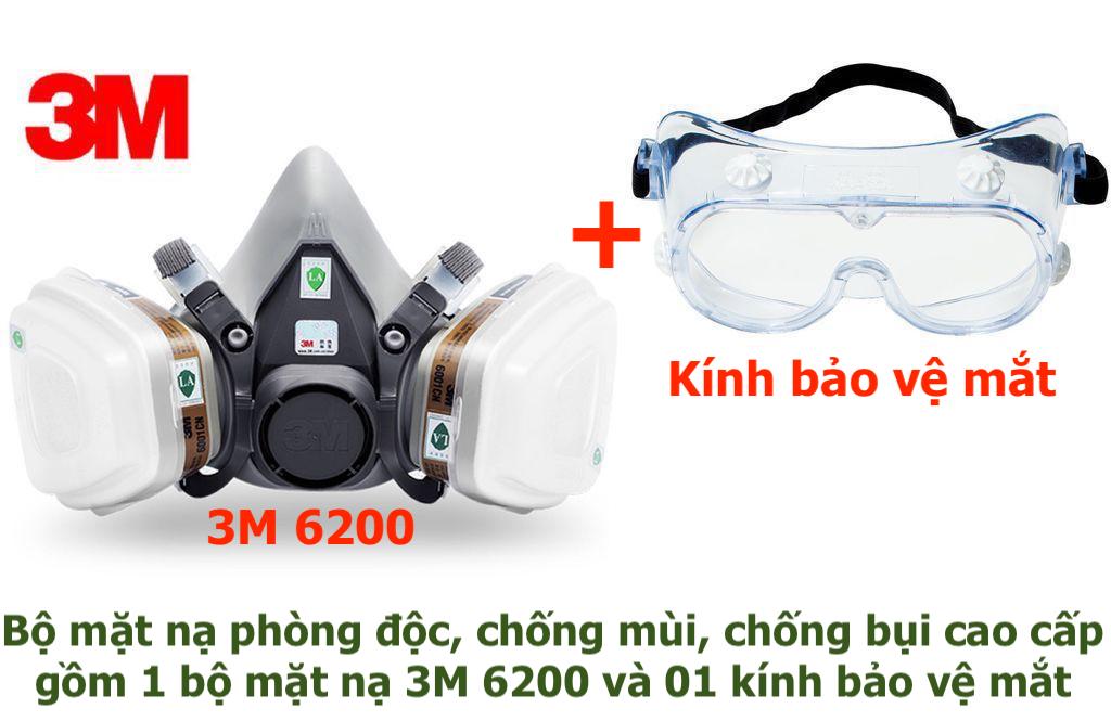 Combo 1 Mặt Nạ Lọc 6200 Phòng Độc chống mùi chống bụi Và 01 Kính 3M bảo vệ mắt, sản phẩm cao cấp dùng trong phun sơn, phun diệt trừ sâu, bột bả, bột bụi thạch cao và các loại bụi độc hại siêu mịn