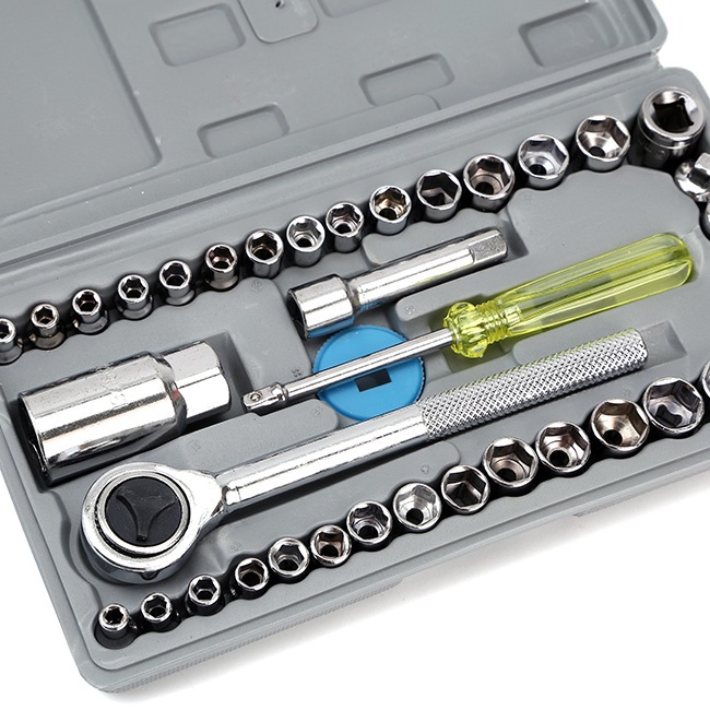 bộ khẩu sửa xe máy, Dụng cụ sửa chữa đa năng, Bộ khẩu mở siết ốc và bugi 40 chi tiết Khẩu vặn ốc - Bộ khẩu mở siết ốc chất lượng Bộ cờ lê mở siết ốc 40 chi tiết đa năng Clever Mart,Bộ dụng cụ mở bu lông ốc vít