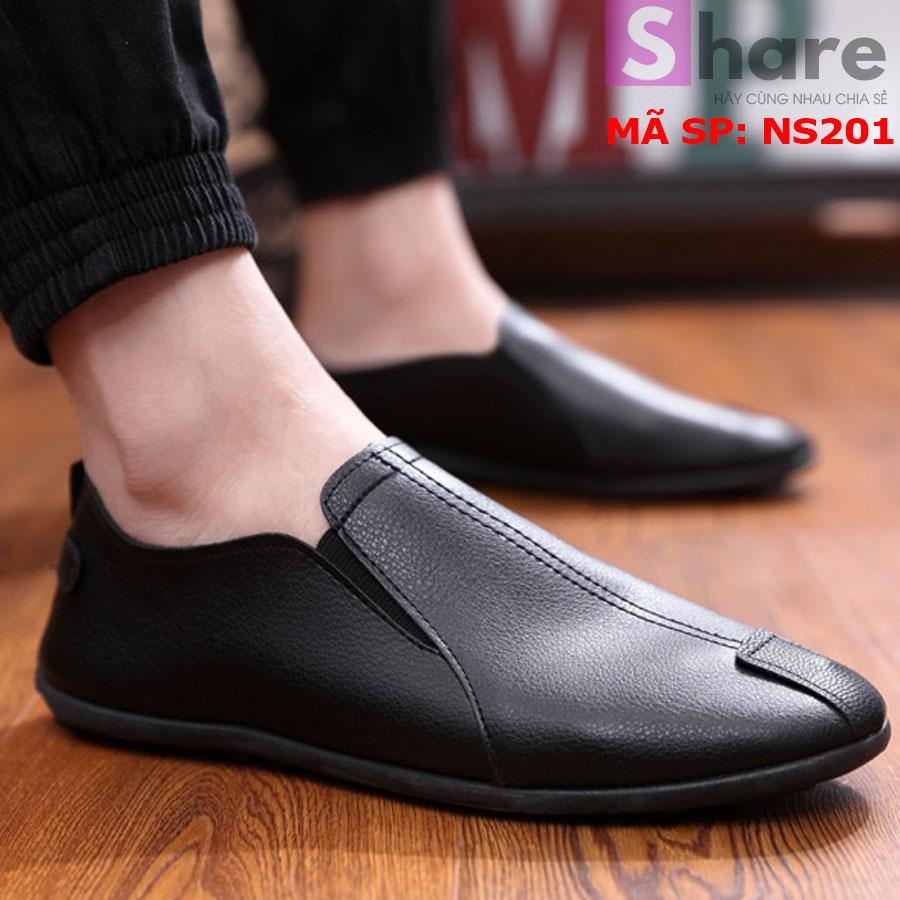 (TẶNG TẤT LƯỜI CAO CẤP) - Giày Lười Nam Hàn Quốc Màu Đen Phong Cách