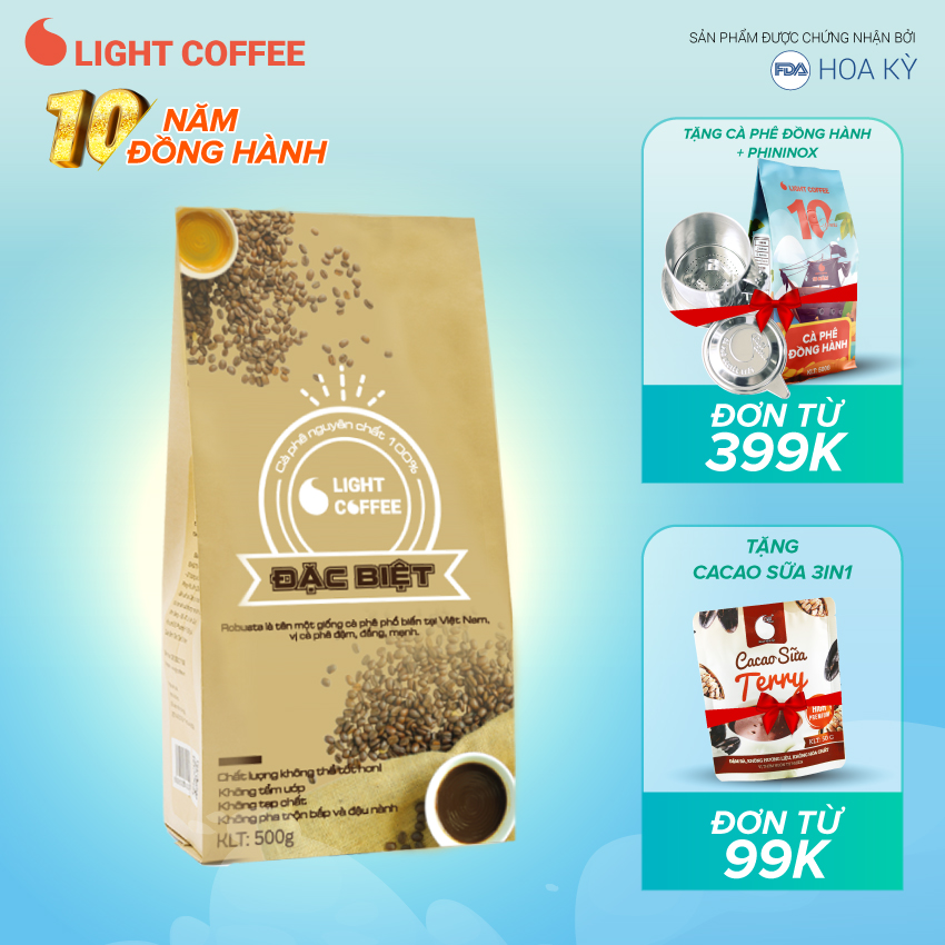 [ĐẶC BIỆT ĐẮNG MẠNH] Cafe hạt Light coffee nguyên chất 100% - loại Đặc biệt - 500gr