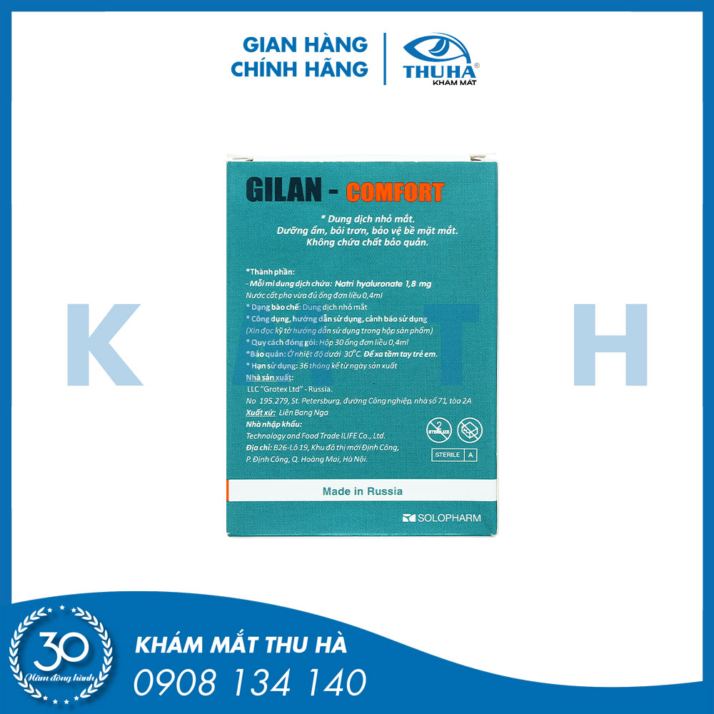 Dung dịch nhỏ mắt Gilan-Comfort 0.18% (hộp 30 ốngx0.4ml)