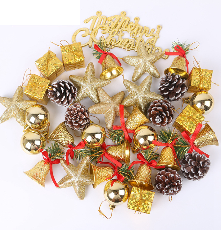 Bộ phụ kiện trang trí noel nhiều món MẪU E60 36 món màu vàng