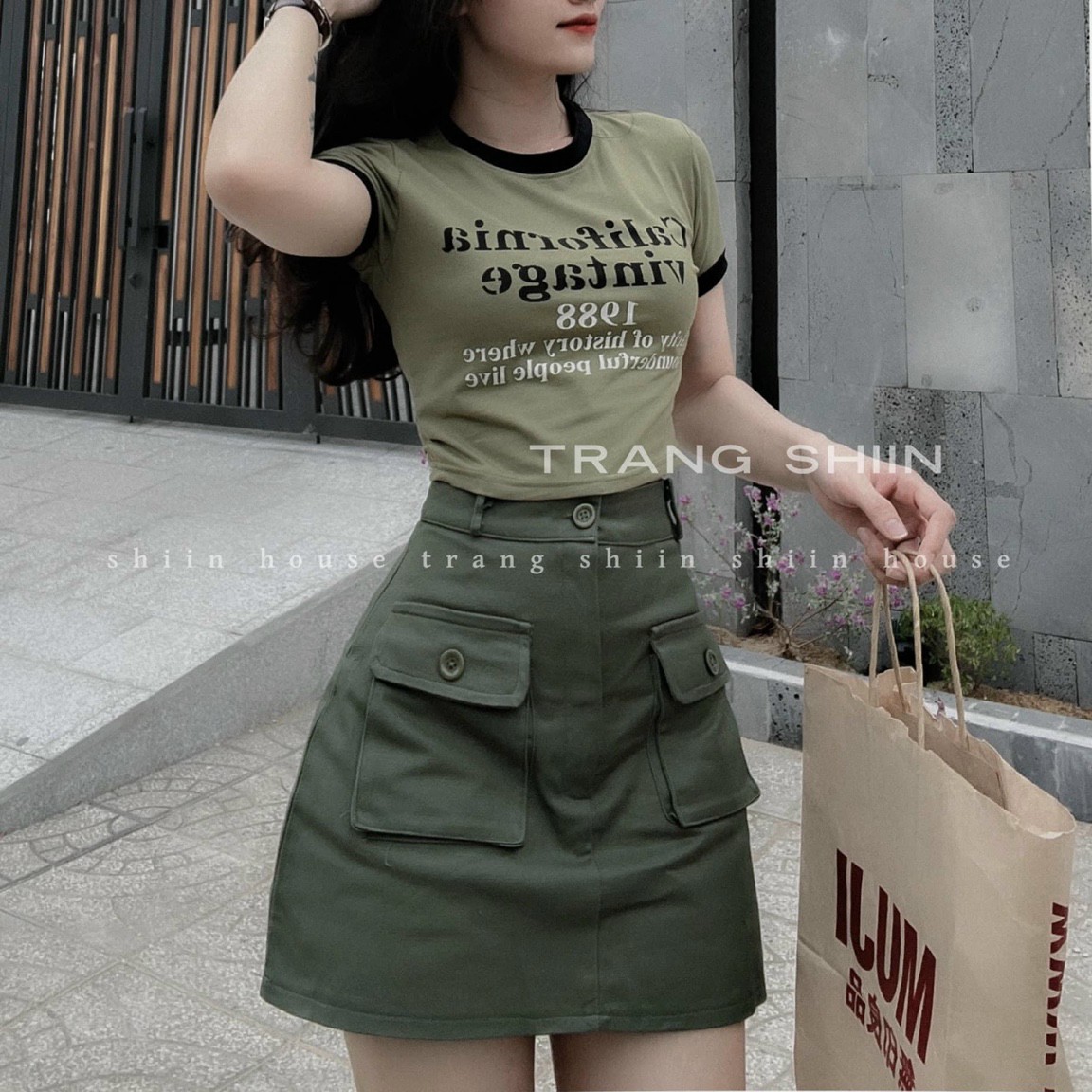 Sét áo cotton kè chân váy tuyết mưa có lót , thiết kế áo in đơn giản , năng động - TTHALAN