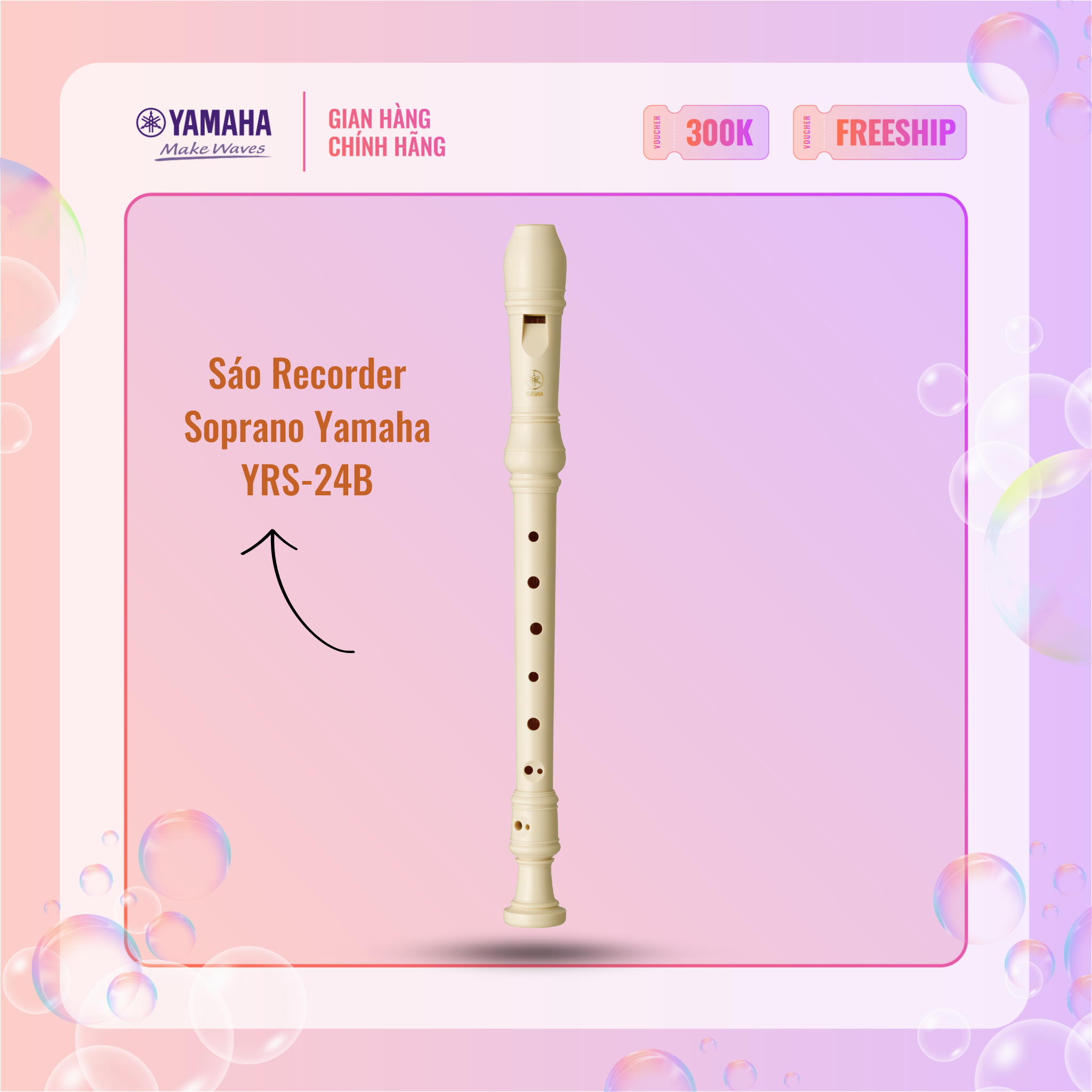 Sáo dọc Recorder Soprano YAMAHA YRS-24B kèm túi đựng - Nốt thổi Baroque, tiêu chuẩn giáo dục quốc tế