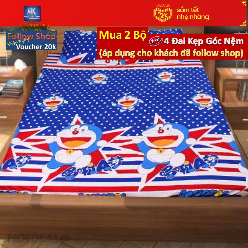 (FreeShip MAX) Bộ ga gối bọc doremon sao xanh