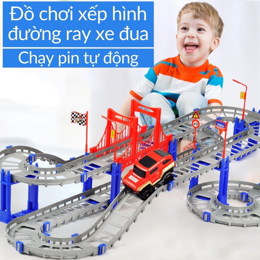 Đồ chơi Bộ xếp hình khối lắp ráp đường ray xe đua 69 chi tiết cho trẻ em bé mã 53513