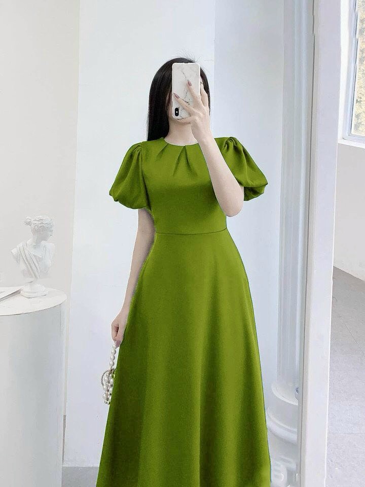 đầm xòe xanh bơ tay phồng