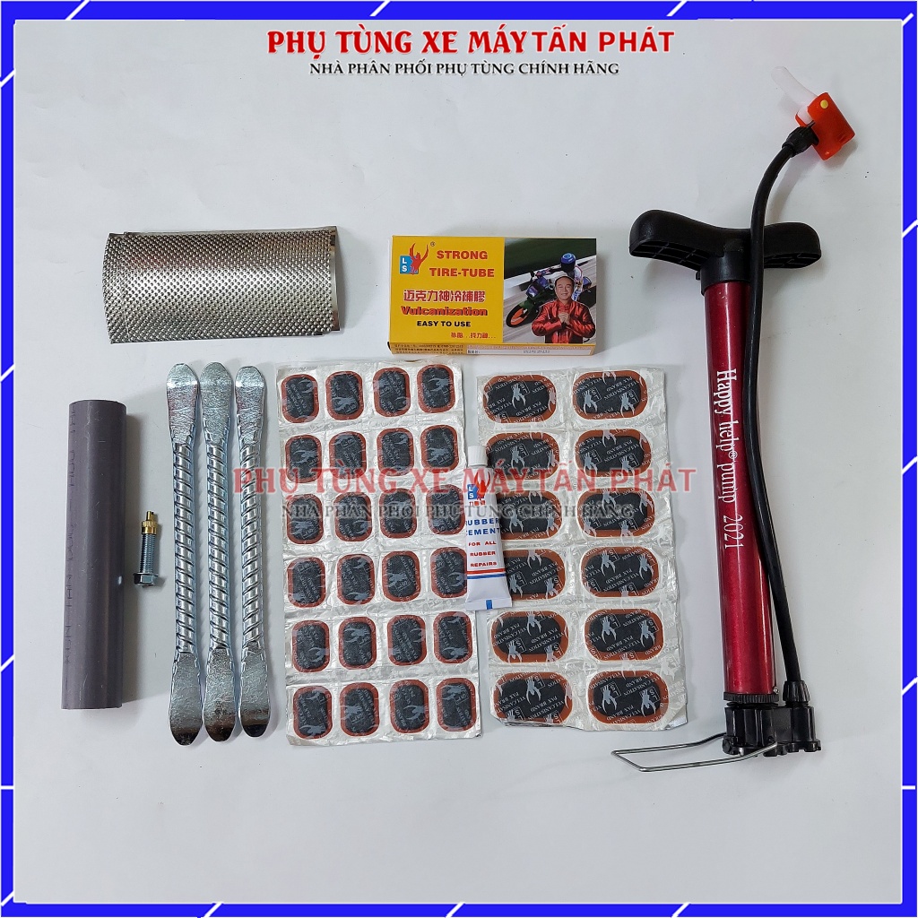 Bộ Vá Ruột - Săm Xe Máy Xe Đạp 6 Món 2 Miếng Bào (Bơm Mini 30cm Màu giao ngẫu nhiên)