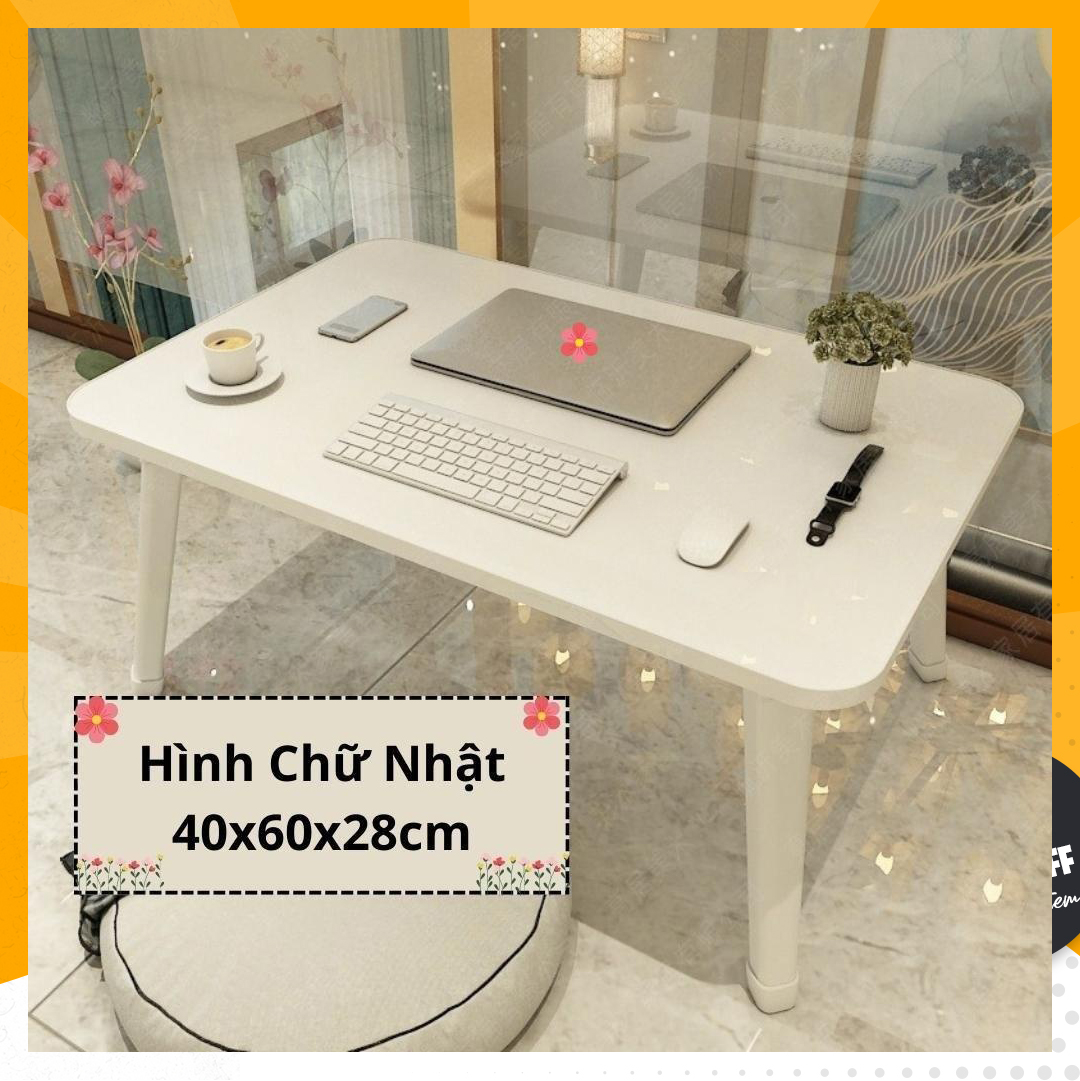 Bàn học gấp gọn mini mặt gỗ chân nhựa thông minh ngồi bệt để giường laptop xếp gọn kích thước 40x60x28cm