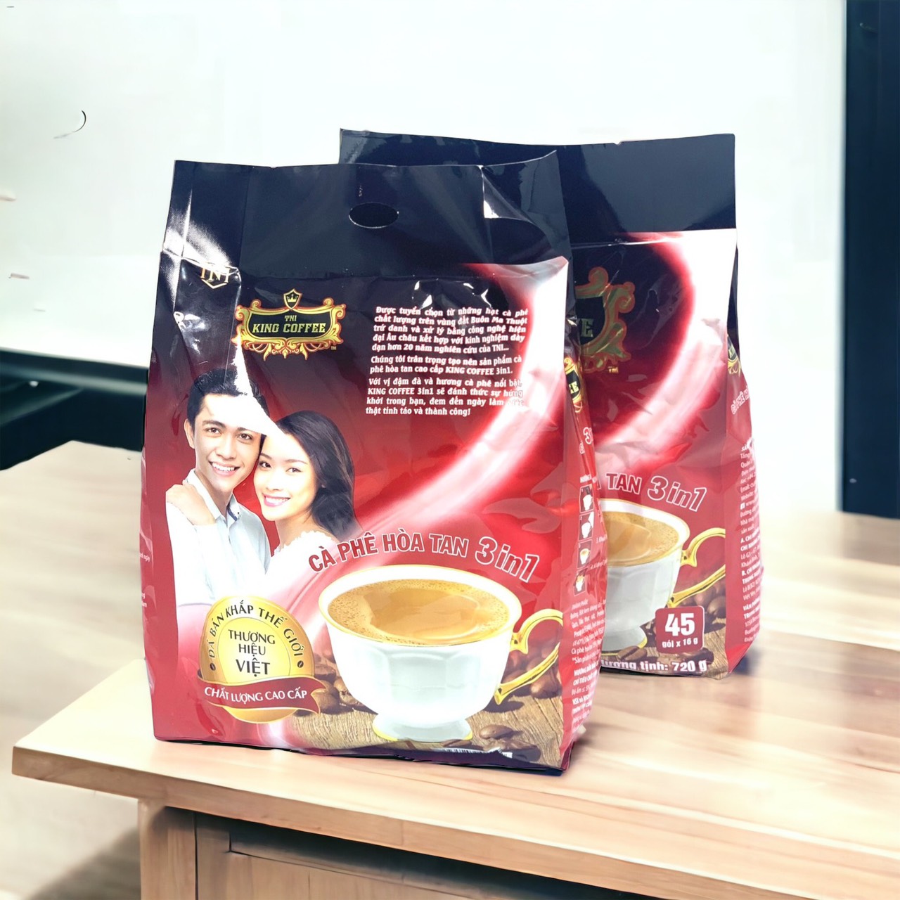 (COMBO 02 TÚI) Cà phê Sữa King Coffee - Túi 45 Gói - Cà phê ÍT SỮA