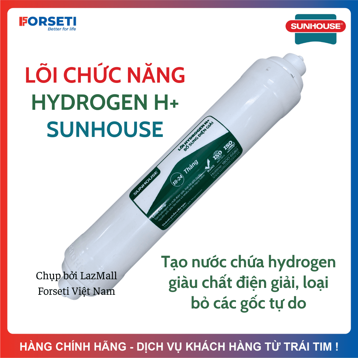 Lõi Hydrogen SUNHOUSE Số 10 Mẫu Mới Cắm Nhanh - than hoạt tính tạo nước chứa hydrogen giàu chất điện giải và chống lão hóa