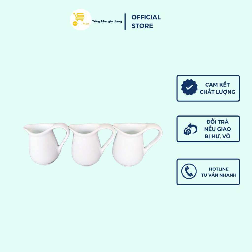 Bình Rót Sữa Ohio Size 1-2-3, Bình Sứ Rót Pha Chế Men Sứ Trắng, Cao Cấp | MTA-MART