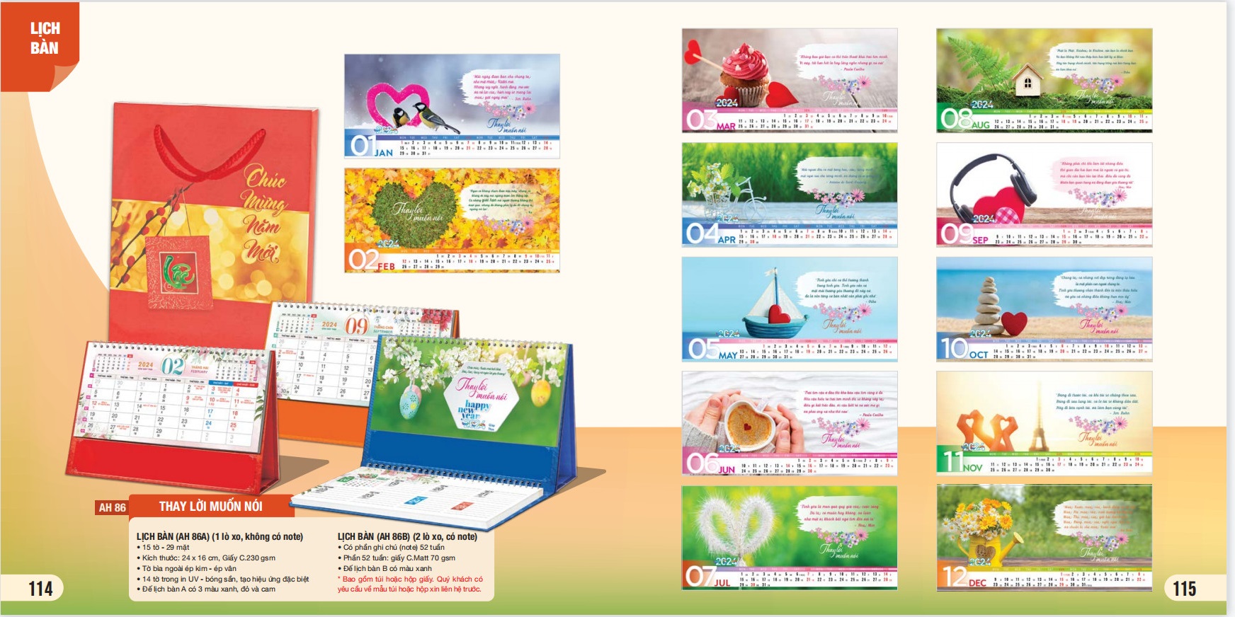 Combo 5 cuốn lịch bàn 2024 - MS AH-81 - AH-90 (mẫu ngẫu nhiên)