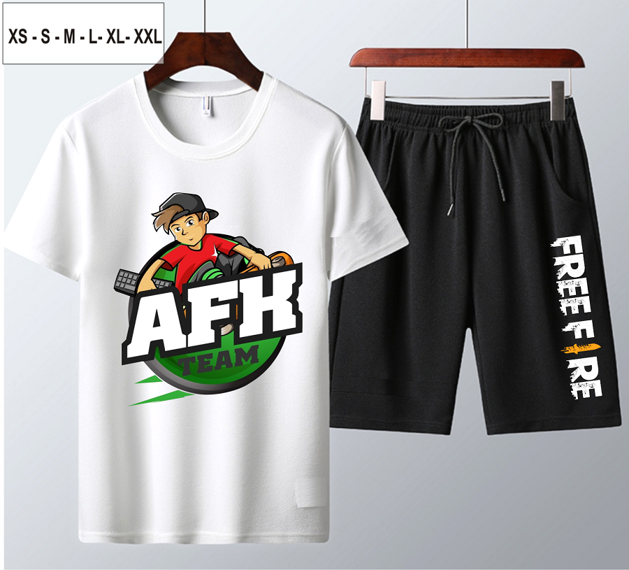 [SIÊU RẺ] Bộ Quần Áo Free Fire cotton  màu trắng cổ tròn cực chất đội tuyển Team AFK