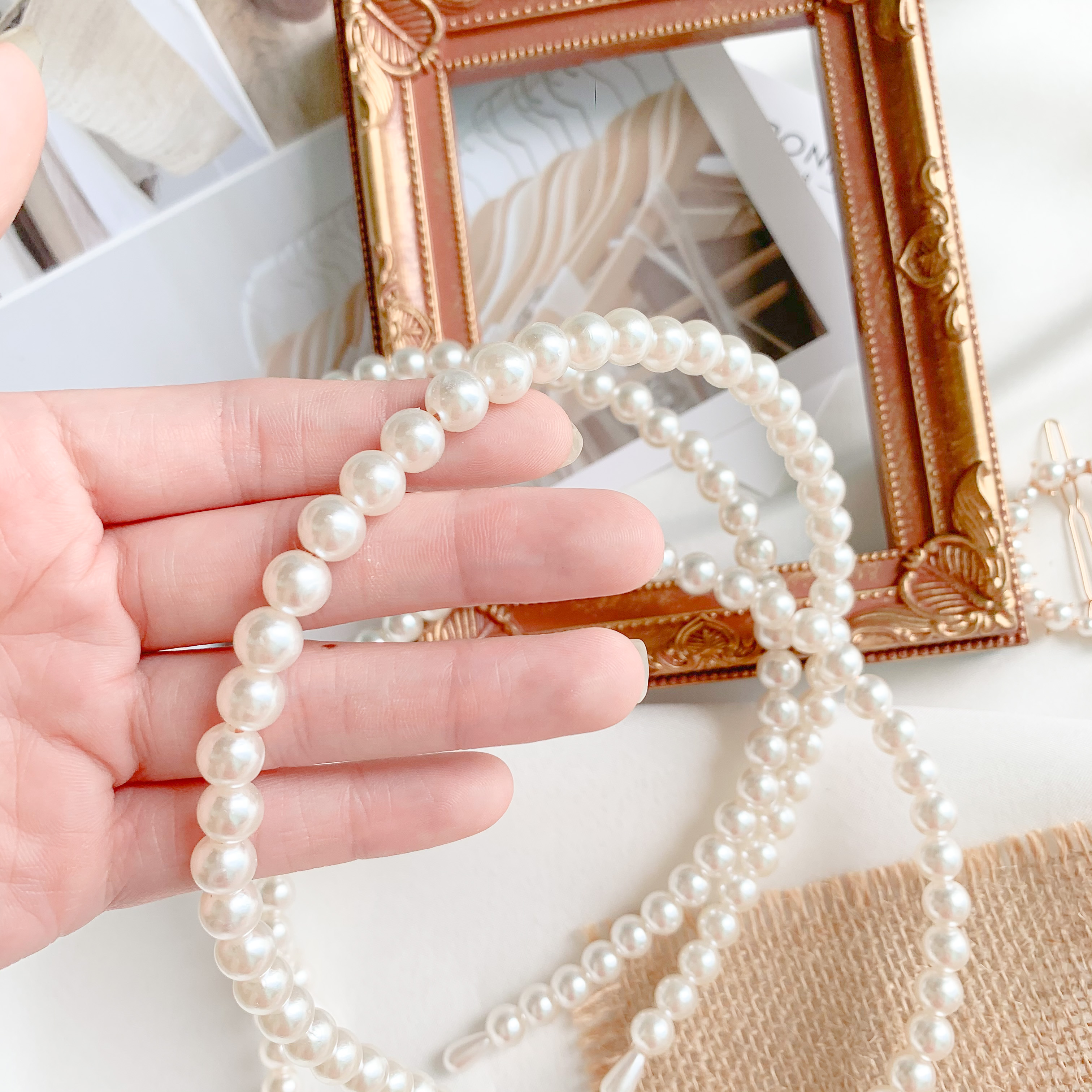 Băng đô cài tóc đính hạt ngọc nhân tạo